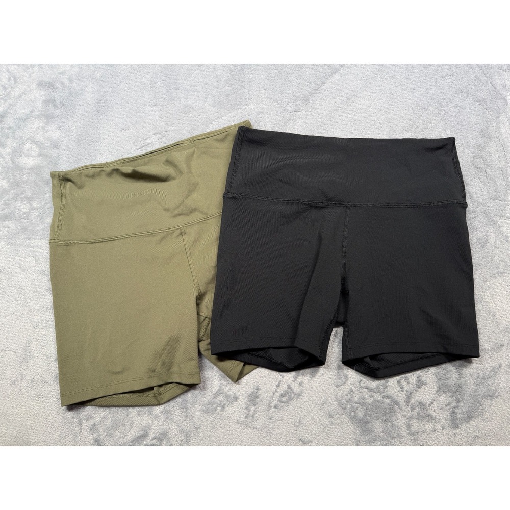 Lot of 2 All In Motion Bike Shorts Womens Medium Olive Black Athletic Stretch
